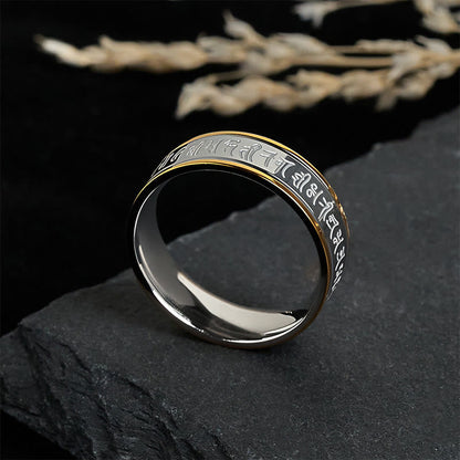 Buddha Stones Tibetan Scriptures Shurangama Mantra Titanium Steel Spinner Balance Ring