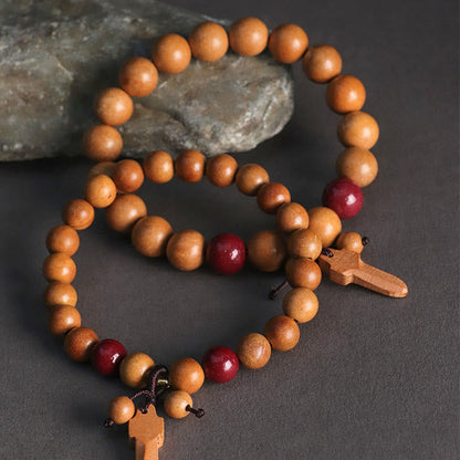 Buddha Stones Peach Wood Cinnabar Sword Charm Wealth Bracelet