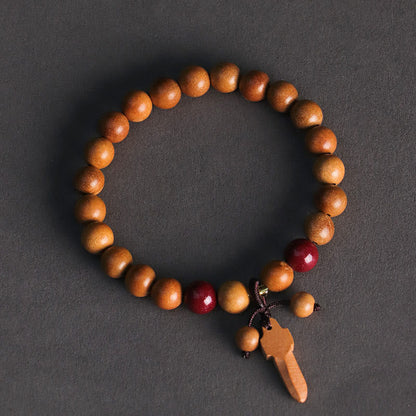 Buddha Stones Peach Wood Cinnabar Sword Charm Wealth Bracelet