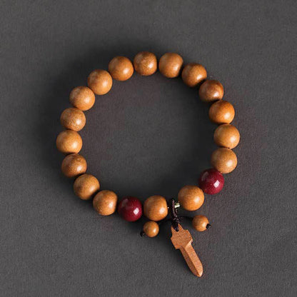 Buddha Stones Peach Wood Cinnabar Sword Charm Wealth Bracelet