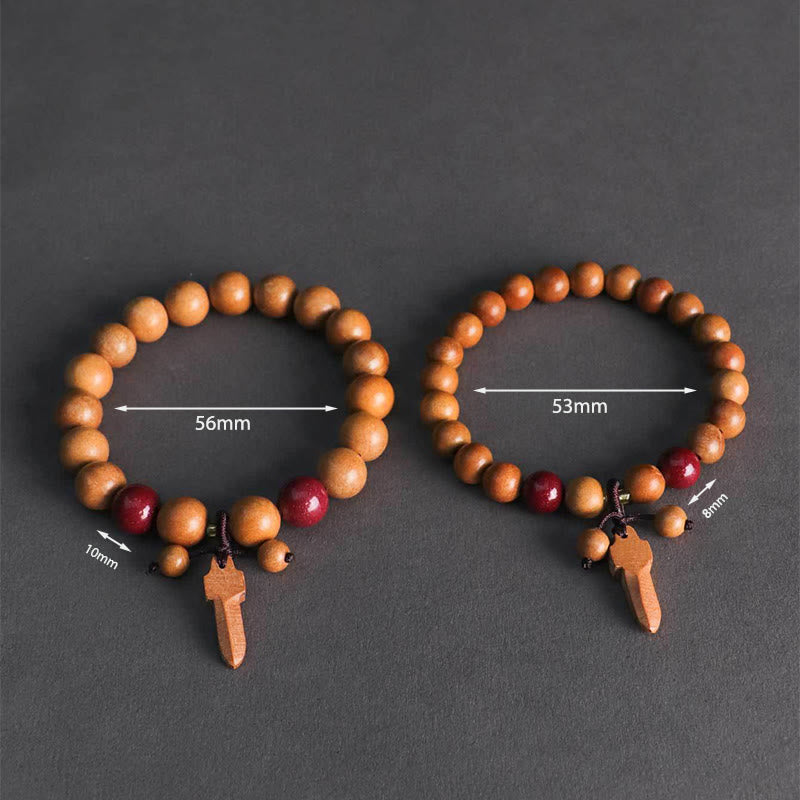 Buddha Stones Peach Wood Cinnabar Sword Charm Wealth Bracelet