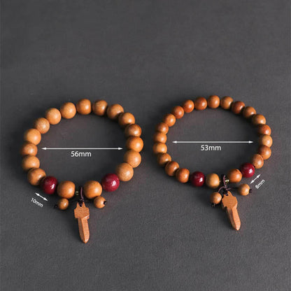Buddha Stones Peach Wood Cinnabar Sword Charm Wealth Bracelet