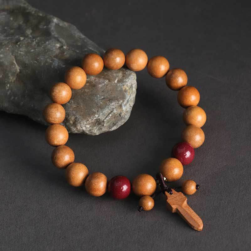 Buddha Stones Peach Wood Cinnabar Sword Charm Wealth Bracelet