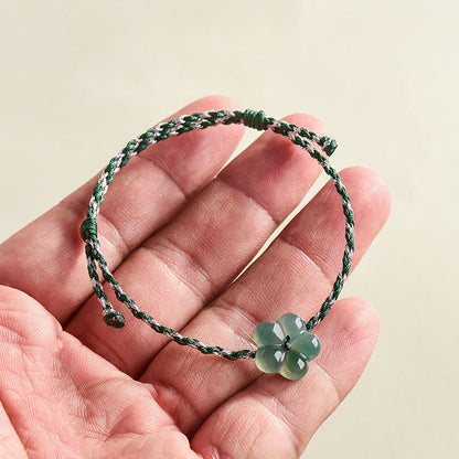 Buddha Stones Natural Flower Jade Hand-Woven Prosperity  Bracelet