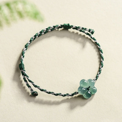 Buddha Stones Natural Flower Jade Hand-Woven Prosperity  Bracelet