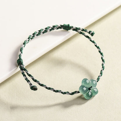 Buddha Stones Natural Flower Jade Hand-Woven Prosperity  Bracelet