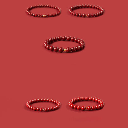 Buddha Stones 999 Gold Cinnabar Simple Design Concentration Bracelet