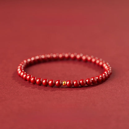 Buddha Stones 999 Gold Cinnabar Simple Design Concentration Bracelet