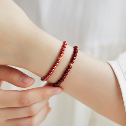 Buddha Stones 999 Gold Cinnabar Simple Design Concentration Bracelet