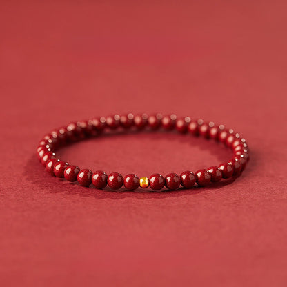 Buddha Stones 999 Gold Cinnabar Simple Design Concentration Bracelet
