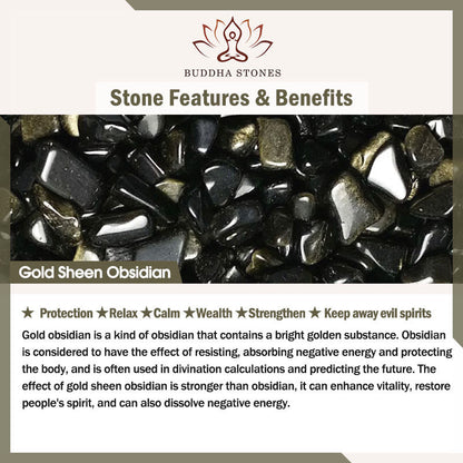 Buddha Stones Plated Copper Brass Gold Sheen Obsidian Protection Wealth Bracelet