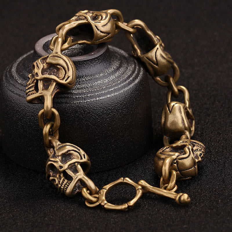 Buddha Stones Retro Copper Brass Skull The Lord Of The Corpse Forest Protection Bracelet