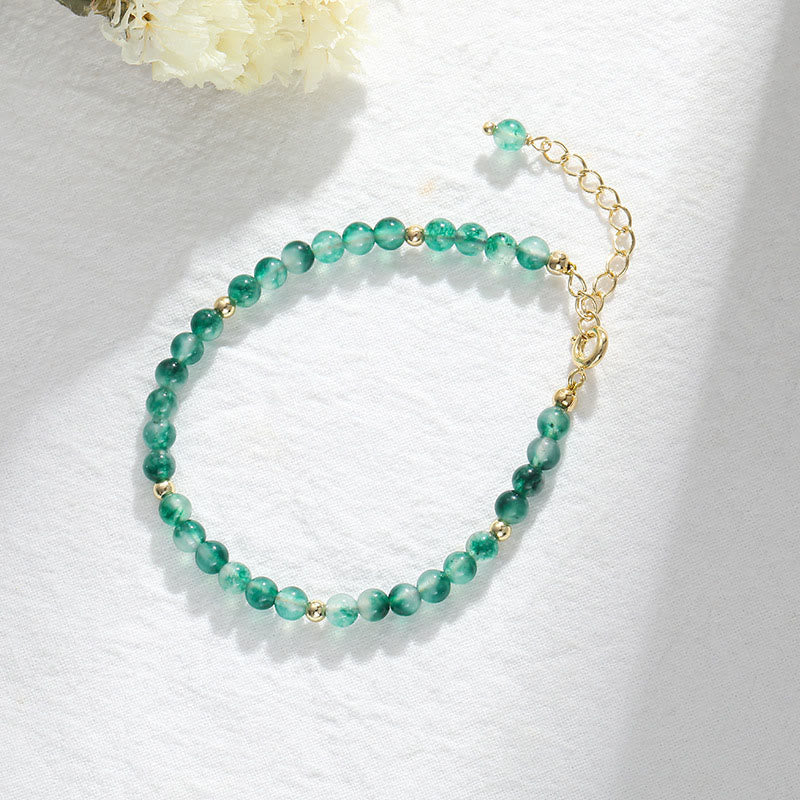 Buddha Stones 14K Gold Plated Natural Moss Agate Healing Bracelet