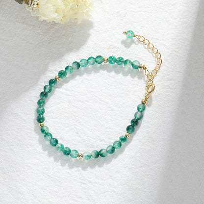 Buddha Stones 14K Gold Plated Natural Moss Agate Healing Bracelet