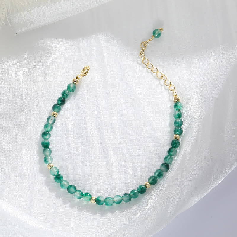 Buddha Stones 14K Gold Plated Natural Moss Agate Healing Bracelet