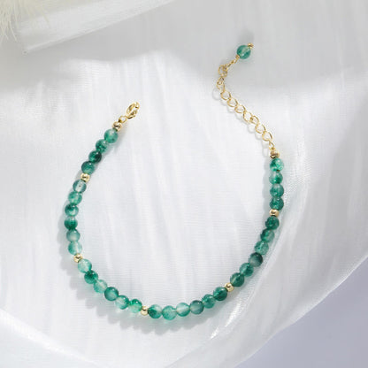 Buddha Stones 14K Gold Plated Natural Moss Agate Healing Bracelet