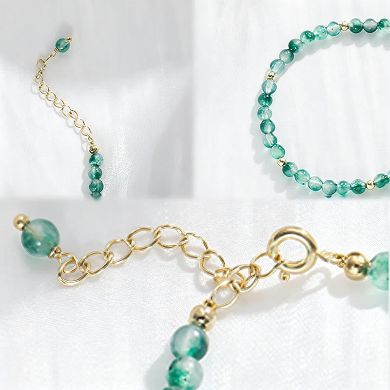 Buddha Stones 14K Gold Plated Natural Moss Agate Healing Bracelet