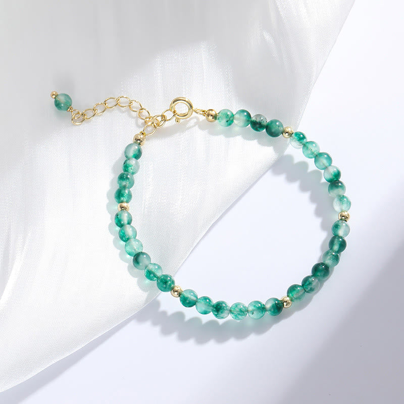 Buddha Stones 14K Gold Plated Natural Moss Agate Healing Bracelet