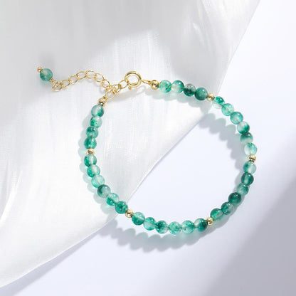 Buddha Stones 14K Gold Plated Natural Moss Agate Healing Bracelet
