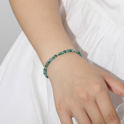 Buddha Stones 14K Gold Plated Natural Moss Agate Healing Bracelet
