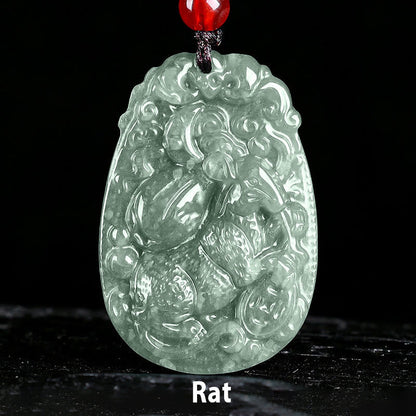 Buddha Stones Chinese Zodiac Jade Year of the Horse Luck Rope Necklace Pendant