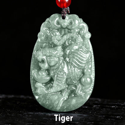 Buddha Stones Chinese Zodiac Jade Year of the Horse Luck Rope Necklace Pendant