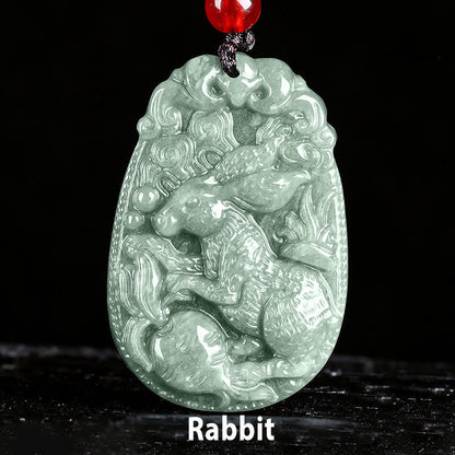 Buddha Stones Chinese Zodiac Jade Year of the Horse Luck Rope Necklace Pendant
