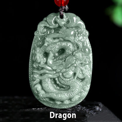 Buddha Stones Chinese Zodiac Jade Year of the Horse Luck Rope Necklace Pendant
