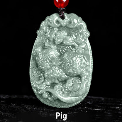 Buddha Stones Chinese Zodiac Jade Year of the Horse Luck Rope Necklace Pendant