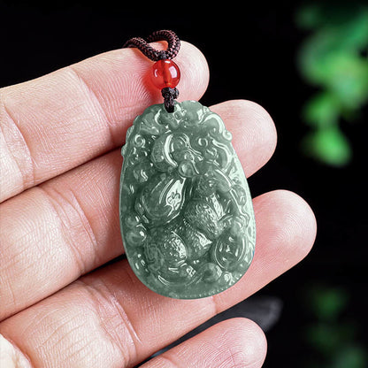 Buddha Stones Chinese Zodiac Jade Year of the Horse Luck Rope Necklace Pendant
