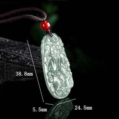 Buddha Stones Chinese Zodiac Jade Year of the Horse Luck Rope Necklace Pendant