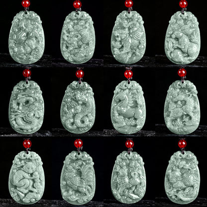 Buddha Stones Chinese Zodiac Jade Year of the Horse Luck Rope Necklace Pendant