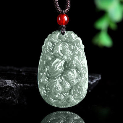 Buddha Stones Chinese Zodiac Jade Year of the Horse Luck Rope Necklace Pendant
