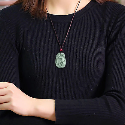 Buddha Stones Chinese Zodiac Jade Year of the Horse Luck Rope Necklace Pendant