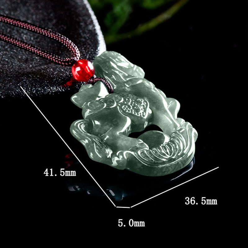 Buddha Stones Year of the Horse Jade Ingot Luck Prosperity Rope Necklace Pendant
