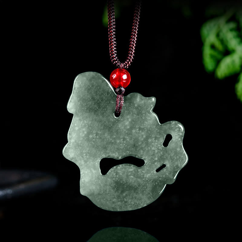 Buddha Stones Year of the Horse Jade Ingot Luck Prosperity Rope Necklace Pendant