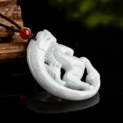 Buddha Stones Year of the Horse Dragon Jade Prosperity Rope Necklace Pendant