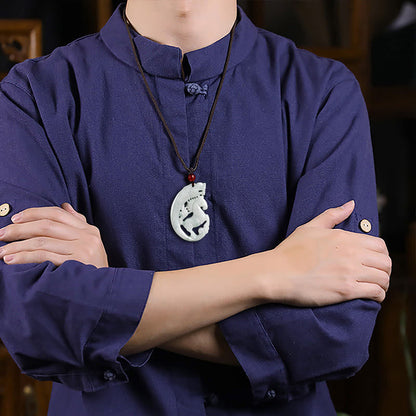 Buddha Stones Year of the Horse Dragon Jade Prosperity Rope Necklace Pendant