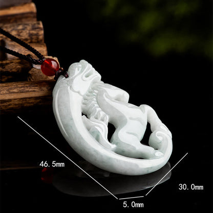 Buddha Stones Year of the Horse Dragon Jade Prosperity Rope Necklace Pendant