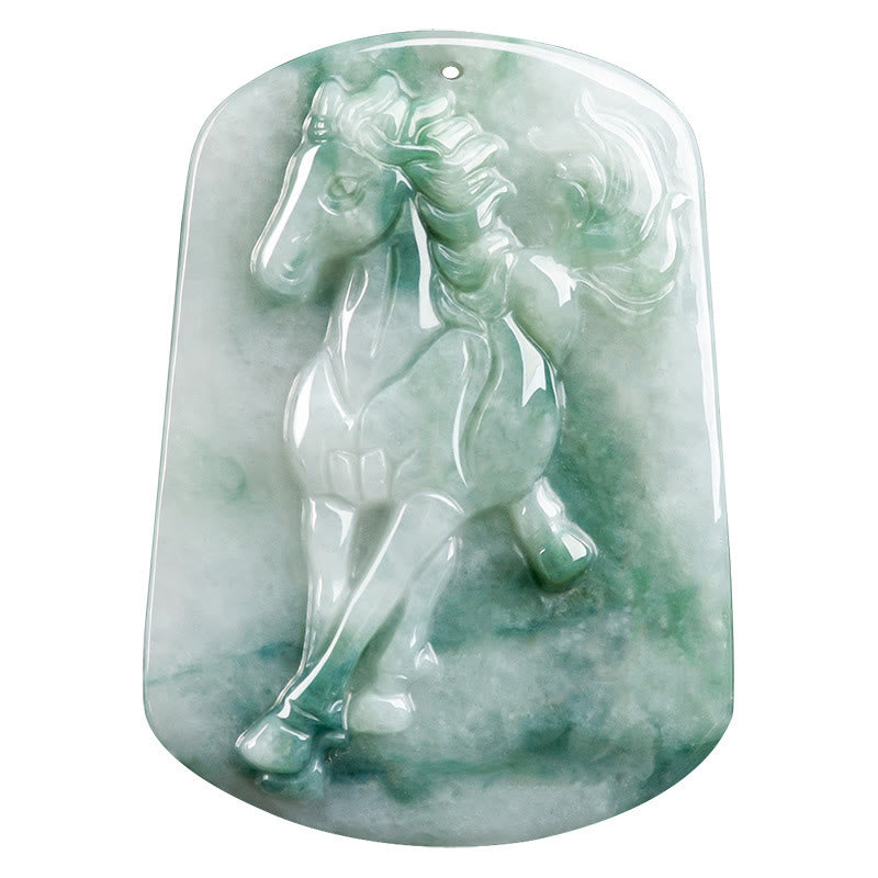 Buddha Stones Year of the Horse Jade Abundance Rope Necklace Pendant