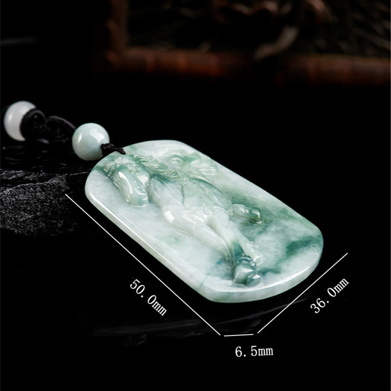 Buddha Stones Year of the Horse Jade Abundance Rope Necklace Pendant