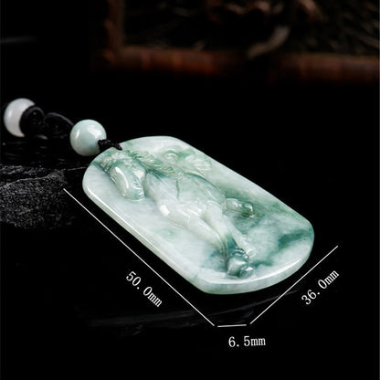 Buddha Stones Year of the Horse Jade Abundance Rope Necklace Pendant