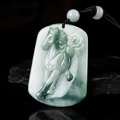 Buddha Stones Year of the Horse Jade Abundance Rope Necklace Pendant