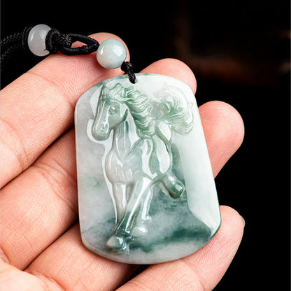 Buddha Stones Year of the Horse Jade Abundance Rope Necklace Pendant