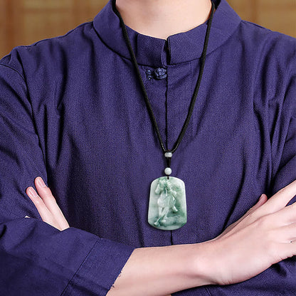 Buddha Stones Year of the Horse Jade Abundance Rope Necklace Pendant