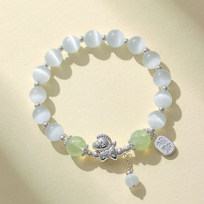 Buddha Stones Natural Cat's Eye Rose Quartz Crystal Year of the Horse Fu Character Love Bracelet