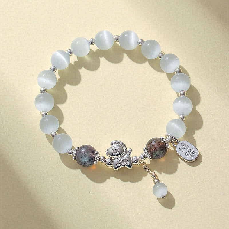 Buddha Stones Natural Cat's Eye Rose Quartz Crystal Year of the Horse Fu Character Love Bracelet
