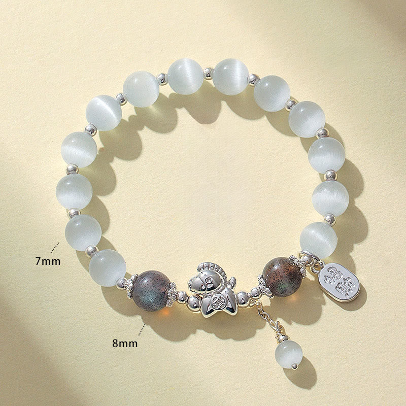 Buddha Stones Natural Cat's Eye Rose Quartz Crystal Year of the Horse Fu Character Love Bracelet