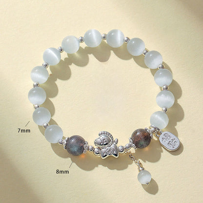 Buddha Stones Natural Cat's Eye Rose Quartz Crystal Year of the Horse Fu Character Love Bracelet