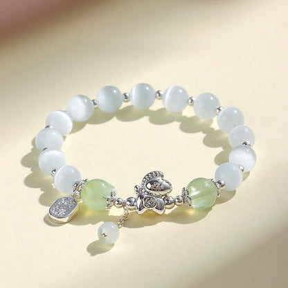 Buddha Stones Natural Cat's Eye Rose Quartz Crystal Year of the Horse Fu Character Love Bracelet
